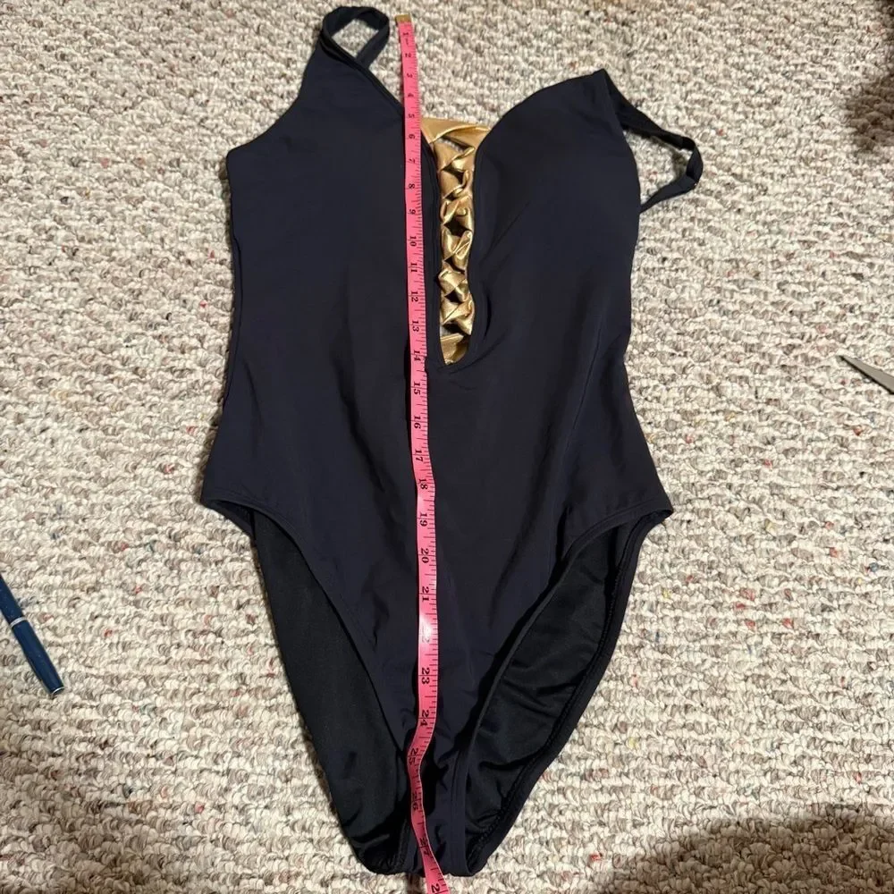 Bleu Rod Beattie Twisted-Front One-Piece Swimsuit Black Gold- Size 8 - Picture 9 of 9